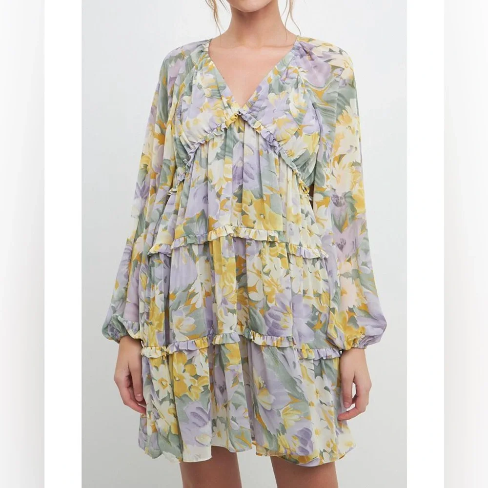 Free the Roses Yellow and Purple Floral Dress - XS